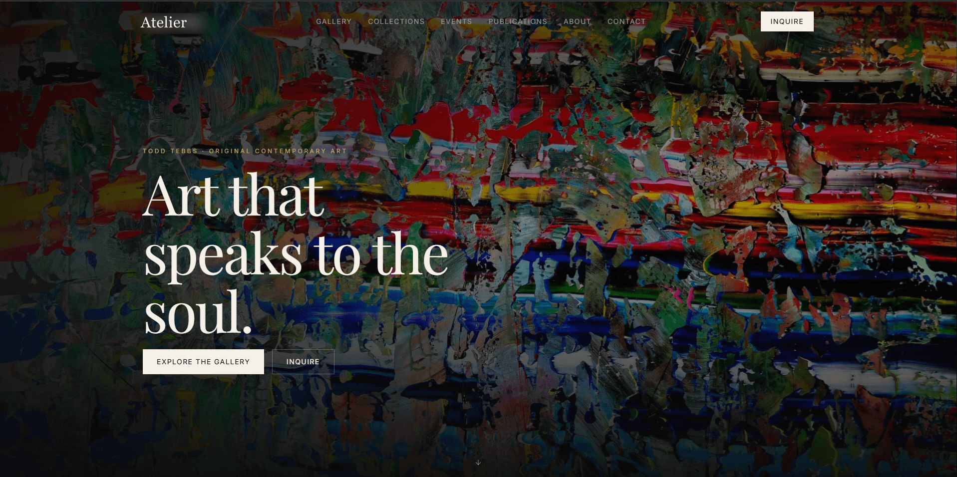 Art gallery website homepage