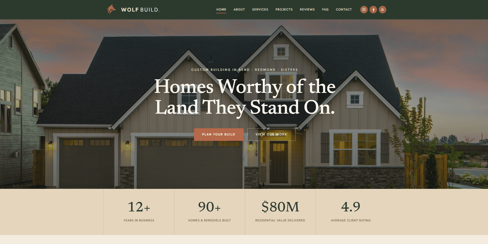Wolf Build homepage with full-bleed photography and hero headline